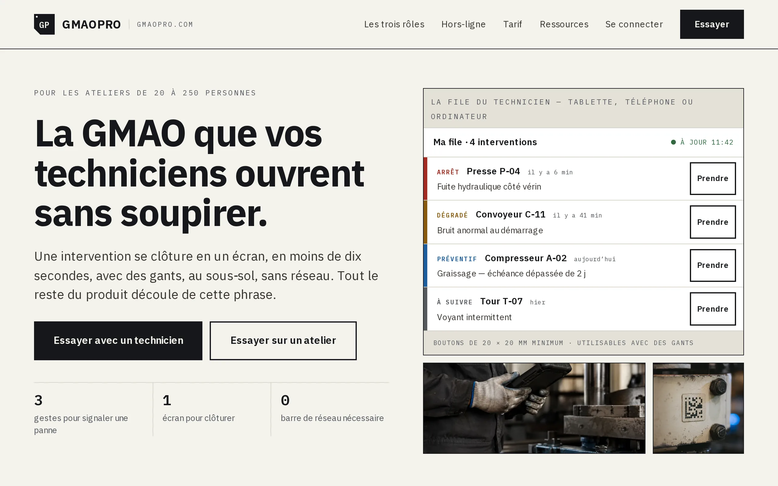 Capture de la page d’accueil de GMAO Pro